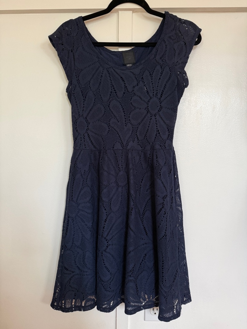 Navy Floral Lace Fit & Flare Dress by Deletta